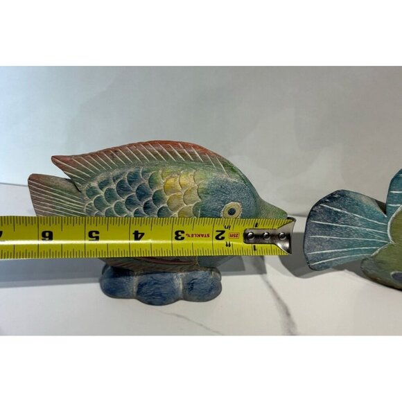 Carved Painted Wooden Fish Statue Family Sculpture Tropical Ocean Sea Decor - Picture 7 of 8